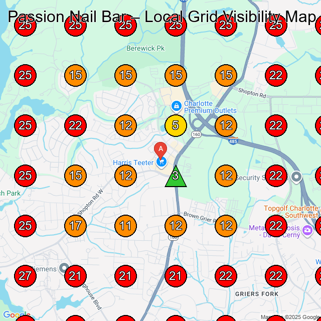 Passion Nail Bar GeoGrid visibility map for Roofing Contractor in Charlotte